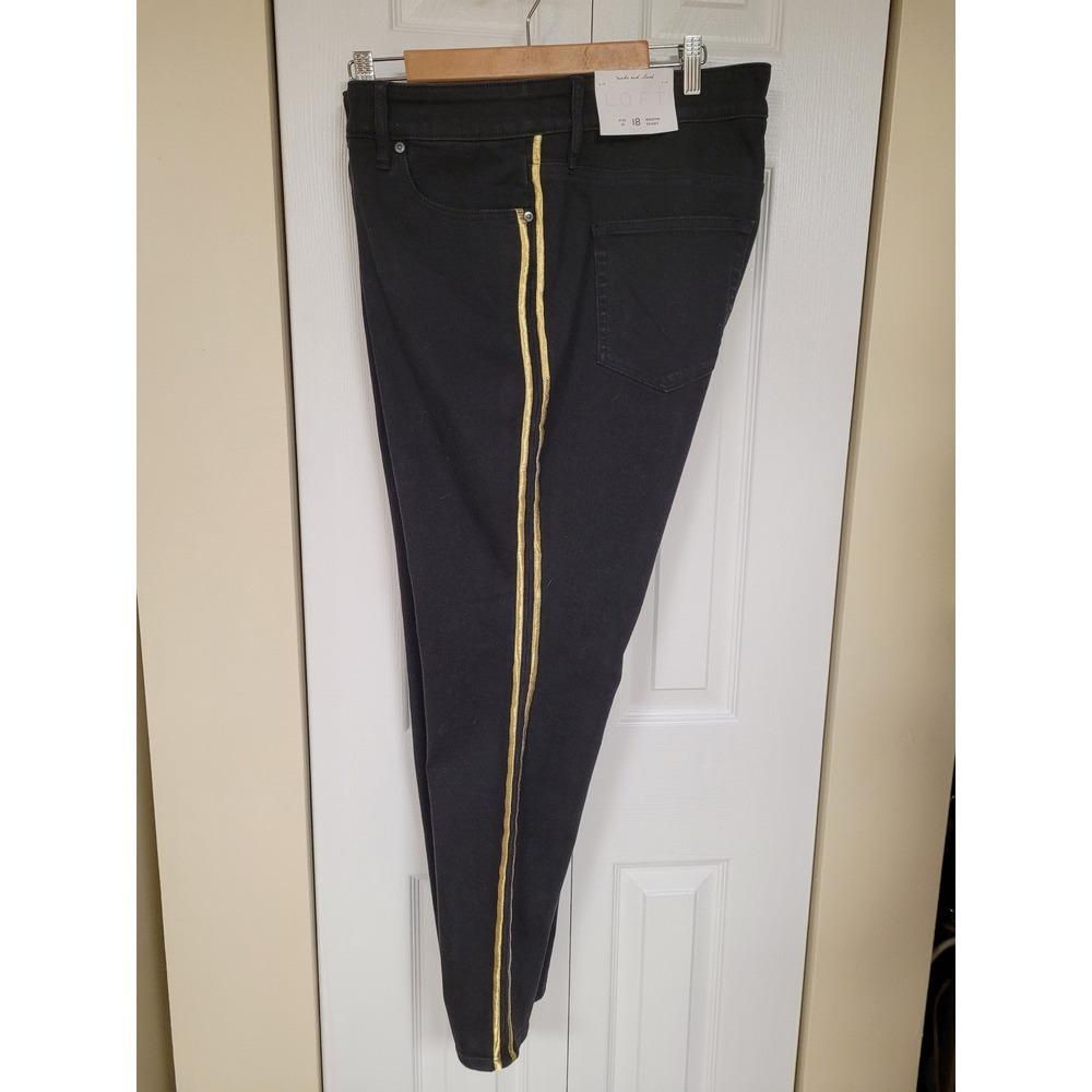 LOFT Black Modern Skinny Jeans 40X28 Gold‎ Stripe Boho Glam Stretch NWT Size 18